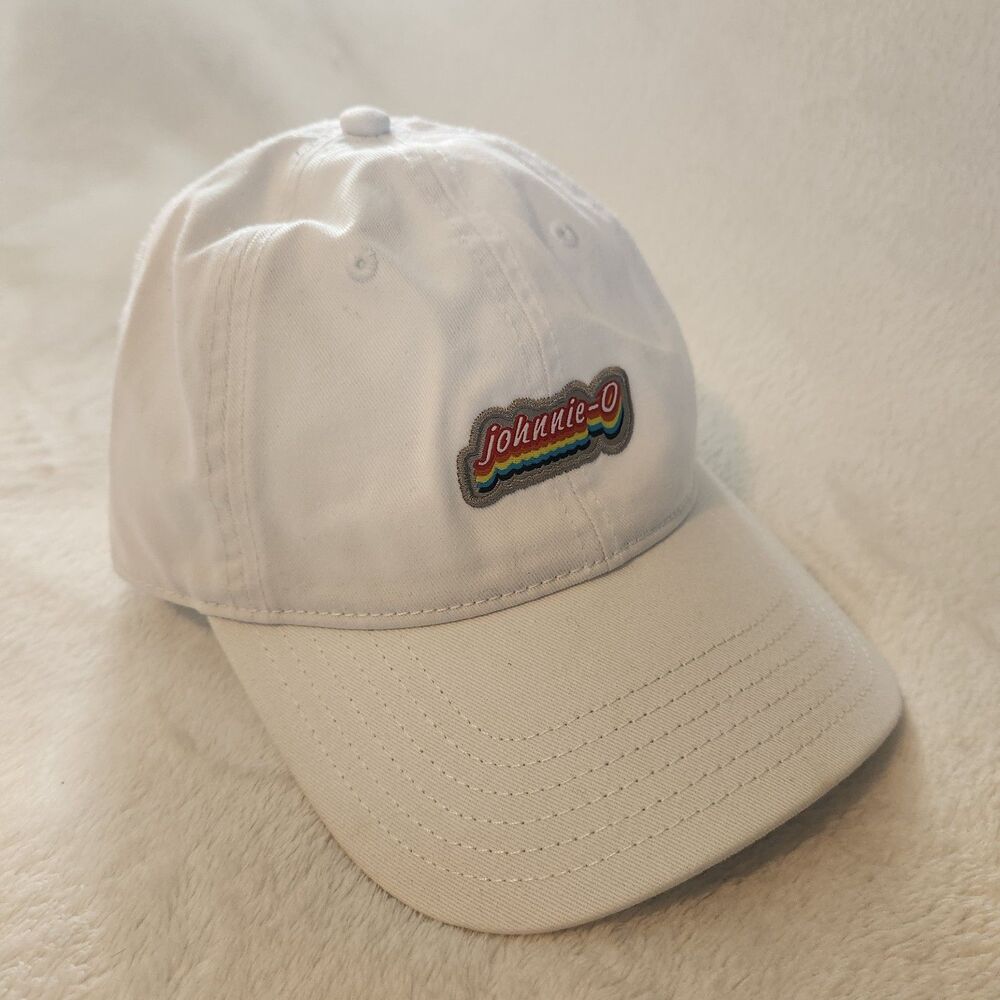 johnnie-O Men's White Baseball Cap Retro Patch Hat OSFA EUC